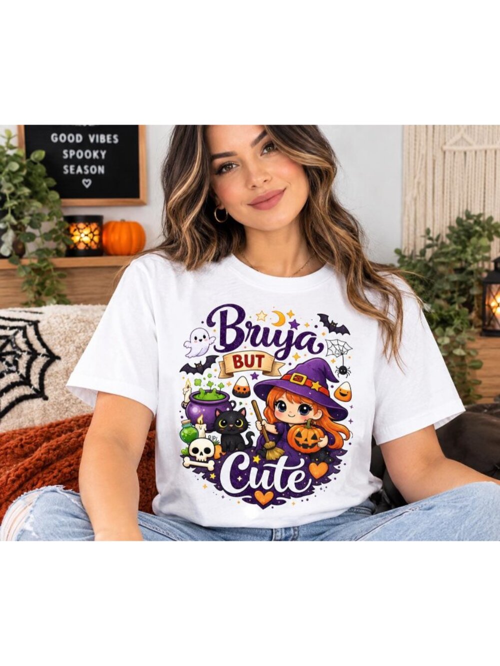 Bruja But Cute Spanglish Halloween Tee T-shirt, Trick or Treat, Ghost, Witch,